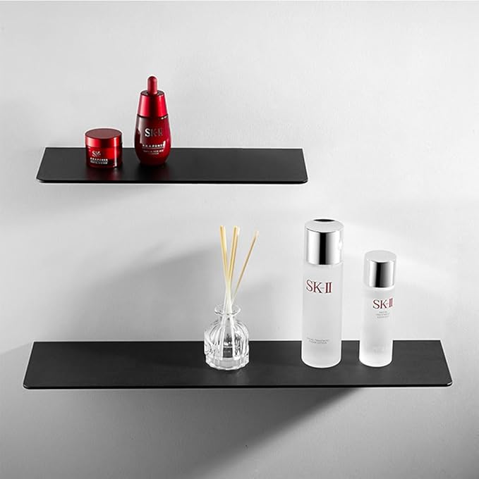 Black Metal Wall Mounted Floating Shelves Ledge,Space Saving Rustproof Aluminum Bathroom Shelf Wall Mount Shelving Extra Strong Floating Shelves Storage Rack(60CM)