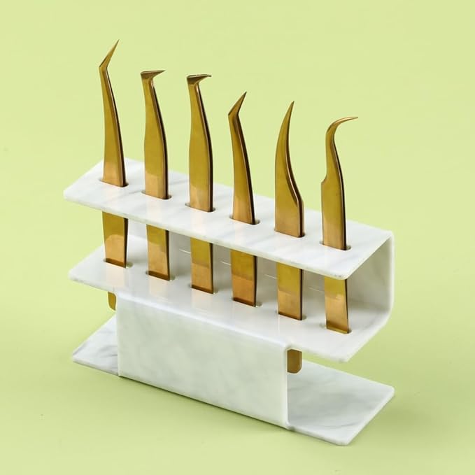Acrylic Tweezers Holder, 6 Holes Tweezers Stand Display Organizer for Eyelash Extension Supplies Accessories Grafting Beauty Tools (6 Holes Marble White)
