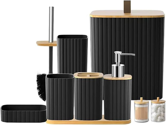 Bathroom Set - 9PCS Black Bathroom Accessories Set Toilet Brush Holder Set Soap Dispenser Decorative Countertop Bathroom Accessory Set with Trash Can Bathroom Decor Set for Home, Restroom