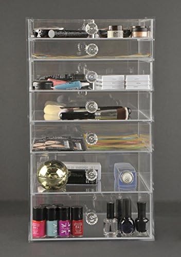 Makeup organizer with 7 removable drawers, drawer dividers and crystal knob handles (A7RK)