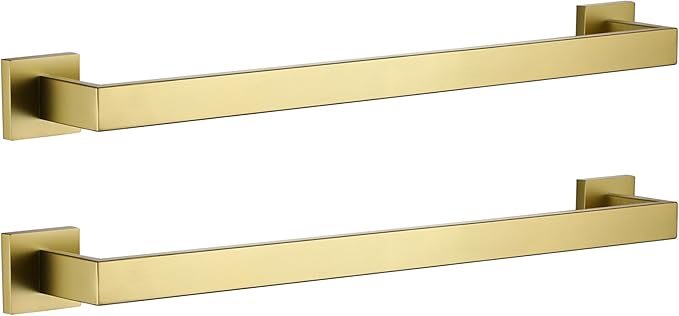 LANC 2-Pack Brushed Gold Bathroom Towel Bars 20-Inch Bath Square Towel Racks Kitchen Hand Towel Holders Total-22 Stainless Steel Wall Mount Shower Towel Hanger Rods,A8804-5BG