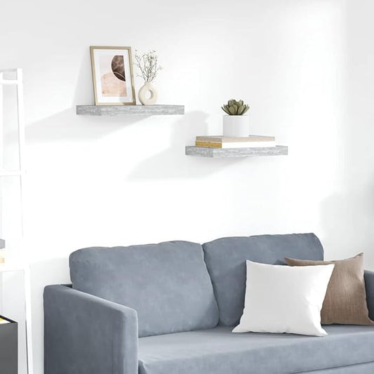 Floating Wall Shelves Set of 2, Concrete Gray Modern Invisible Mounting Shelves for Living Room Bedroom, 15.7x9.1 Inches MDF Display Rack for Books Decor Plants