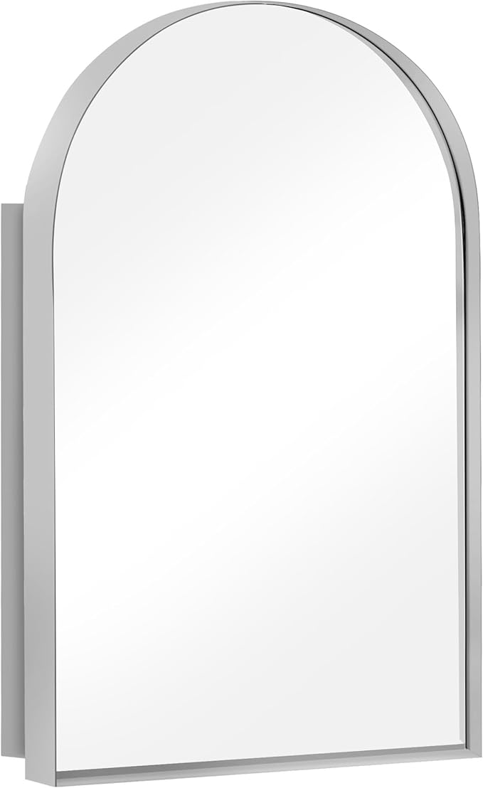 SogesHome 3-Tier Medicine Cabinet with Shelf, Home Storage Bathroom Wall-Mounted & Recessed Mirror Cabinet for Bathroom, Bedroom, (Arched,Silver)