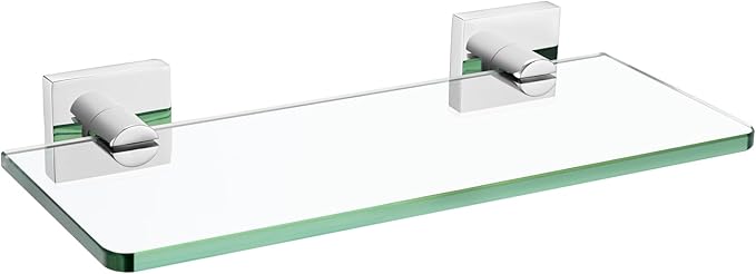 KOKOSIRI Bathroom Shelves Wall Mount 12-Inch Floating Tempered Glass Shelf Hanging Rack for Storage Home Decor, Polished Stainless Steel B1107CH-L12