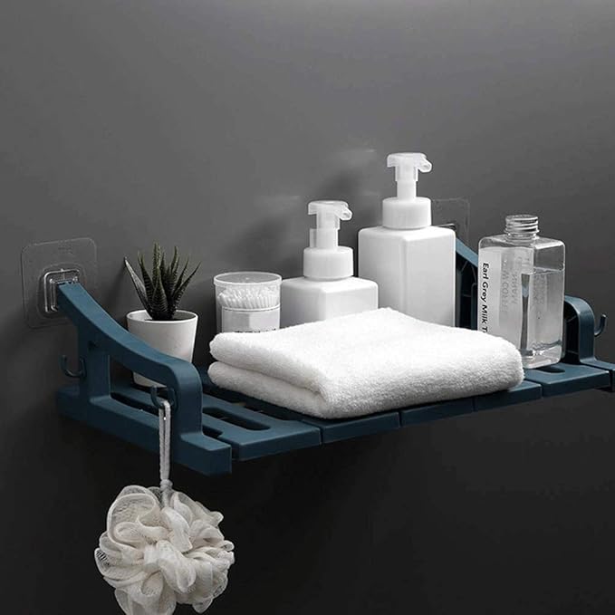 Improvingss No Drilling Wall MountedSteel Bathroom Shelf Rack,Bars with Hooks