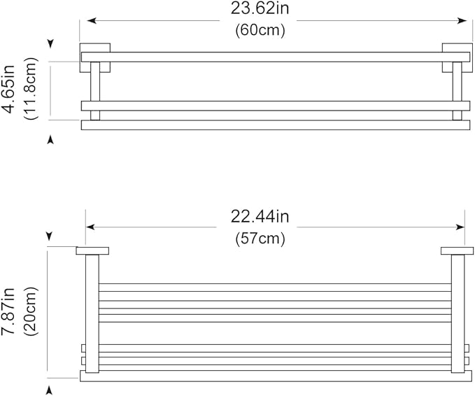 Towel Rack with Shelf 20 Inch Double Towel Racks for Bathroom Polished Chrome Bath Towel Holder SUS304 Stainless Steel Towel Rack Wall Mounted Modern Towel Hanger