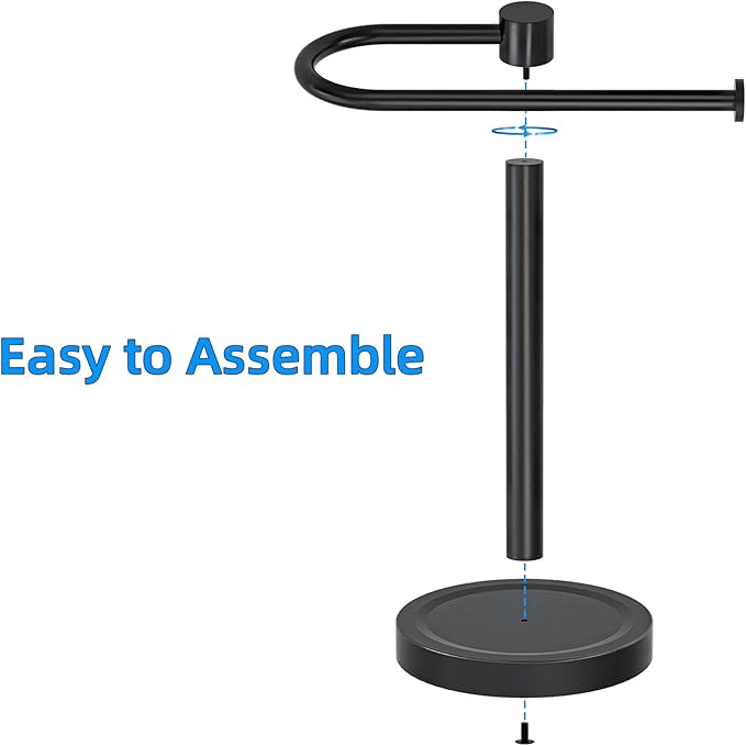 Heavy Duty Towel Holder Stand, Stainless Steel Hand Towel Holder Rack for Bathroom Countertop, Weighted Base C-Shape Free Standing Towel Bar for Bathroom Kitchen Countertop, Matte Black