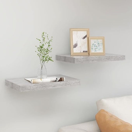 Floating Wall Shelves 2 Pack Concrete Gray Modern Invisible Mounting Display Racks for Living Room Bedroom Office Decor 19.7x9.1 Inches