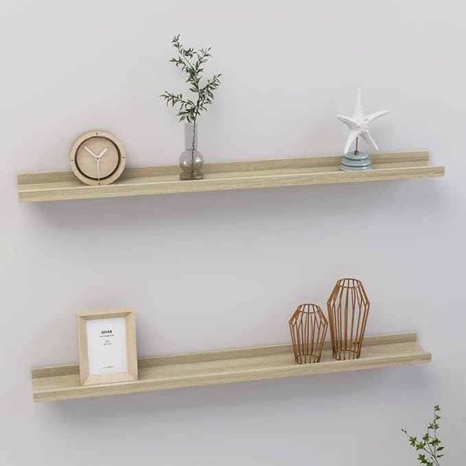 Sonoma Oak Wall Shelves Set of 2, 31.5 inch Floating for Living Room, Bedroom Decor, Rustic Wood Shelving for Storage Display with 11lb Capacity Each, Easy Mount MDF Shelves