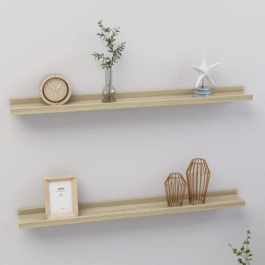 Sonoma Oak Wall Shelves Set of 2, 31.5 inch Floating for Living Room, Bedroom Decor, Rustic Wood Shelving for Storage Display with 11lb Capacity Each, Easy Mount MDF Shelves