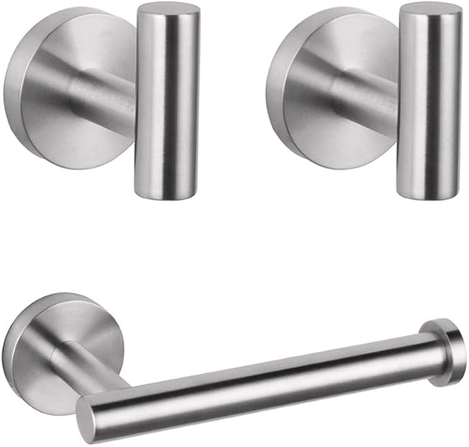 GERZWY Modern 3-Piece Bathroom Hardware Set Toilet Paper Holder and 2X Towel Hook Wall Mounted Brushed SUS 304 Stainless Steel AG1401B-LS