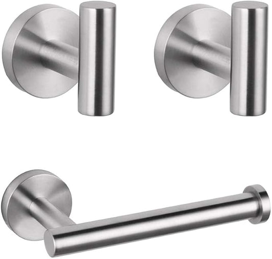 GERZWY Modern 3-Piece Bathroom Hardware Set Toilet Paper Holder and 2X Towel Hook Wall Mounted Brushed SUS 304 Stainless Steel AG1401B-LS