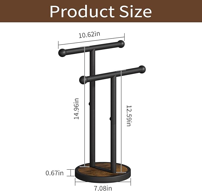 YINMIT Hand Towel Stand with Heavy Wood Base, Free Standing Towel Rack Double T-Shape Hand Towel Holder for Bathroom, Countertop Towel Holder for Bathroom, Kitchen, Countertop Vanity