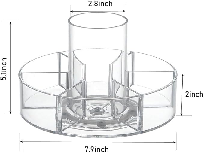 360° Rotating Makeup Organizer, Makeup Brush Holder, Lazy Susan Turntable Storage Tray with 6 Compartment as Cosmetic Display Case, Perfume Organizer and Bathroom Counter Organizer, Clear