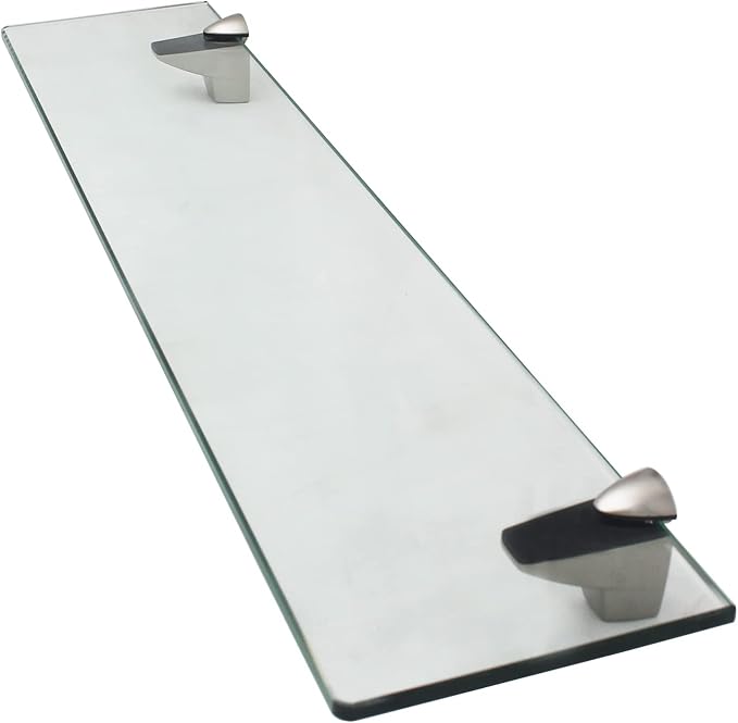 XVL 15.5-Inch Bathroom Glass Shelf, Brushed Nickel GS3004A-L