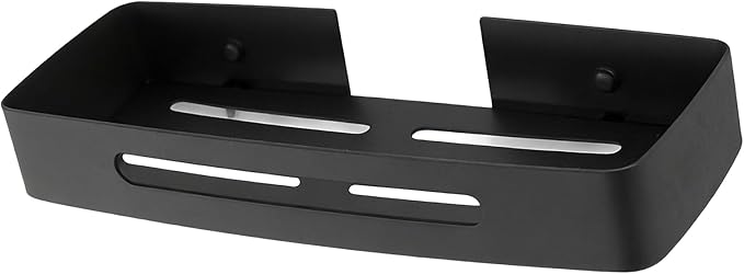 VBESTLIFE Bathroom Shelf, Wall Mounted Stainless Steel Storage Organizer with Drainage Holes for Toiletries (Black Single Layer Rack (No Drill Installation))