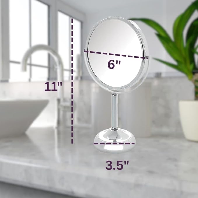 JERDON Two-Sided Tabletop Makeup Vanity Mirror - 10X-1X Magnification & Swivel Design - 6-Inch Diameter Portable Mirror – Polished Chrome Finish - Model JP910CB