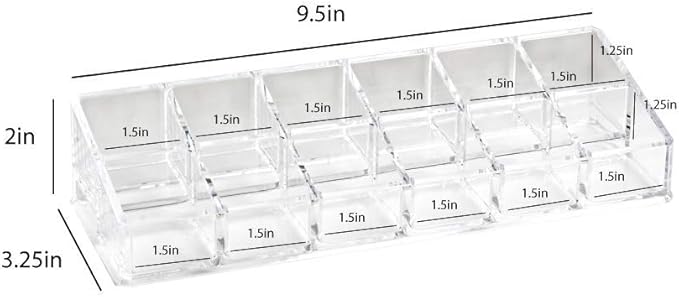 Isaac Jacobs Clear Acrylic 12 Compartment Nail Polish Holder, Organizer for Makeup, Essential Oils, Storage Solution, Rack Display (2 Rows (x6)) (Pack of 2)