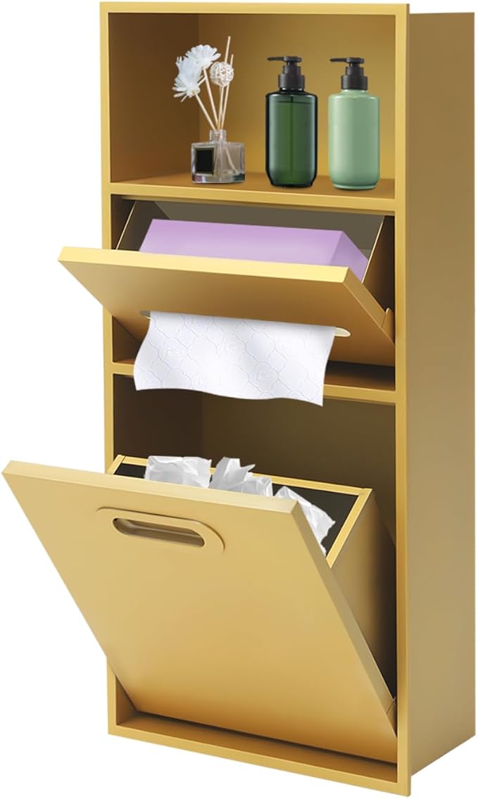 Recessed Storage Cabinet for Bathroom, Stainless Steel Wall-Mounted Design, Space-Saving, Rust-Resistant, Easy Install, (Golden, 66 * 14 * 30cm)