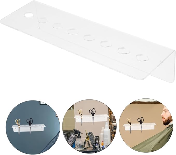 Beavorty Acrylic Scissor Holder Wall Mounted Organizer for Hair Cutting Tools Space-Saving Shear Rack with Makeup Brush Box for Barbershop Storage