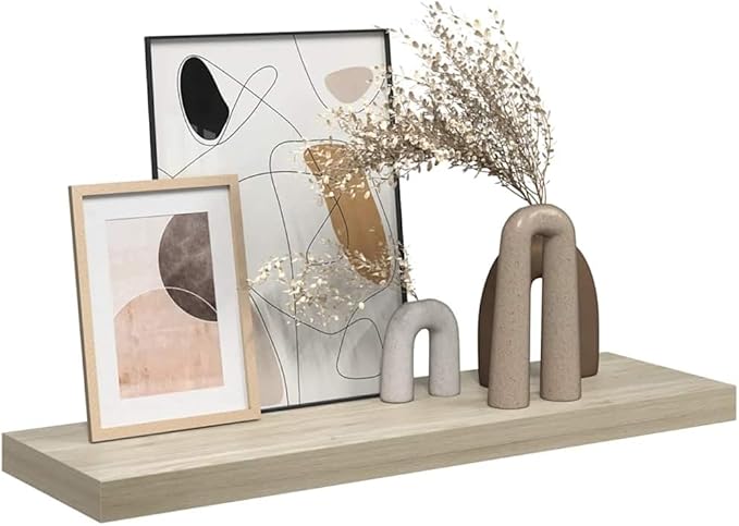 Floating Wall Shelf Oak 31.5 Inch, Invisible Mounting Modern Display Shelf for Living Room, Office, Honeycomb MDF and Metal Frame, Holds 22 lbs for Books, Decor, Awards, Easy Installation