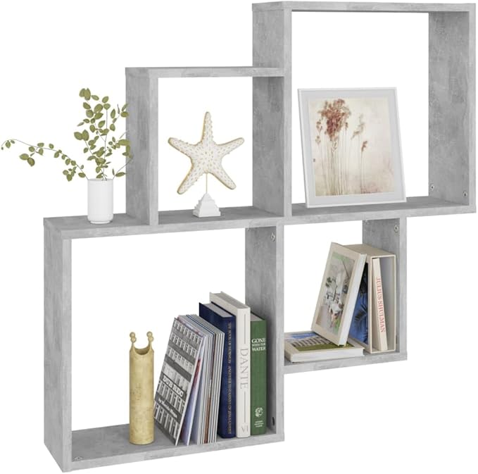 Wall Cube Shelf, Concrete Gray Floating Shelves 31.5x30.9 Inches, Modern Storage Organizer for Living Room Bedroom, Engineered Wood Bookcase with High Weight Capacity