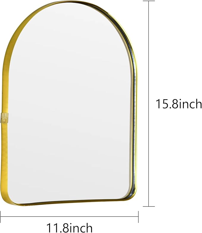 Funly mee Arched Wall Mirror, Wall-Mounted Plastic Mirror, for Bathroom and Vanity (Gold, 11.8 x 15.8)