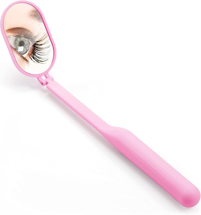 Lash Mirror for Eyelash Extensions, 2inch Foldable Eyelash Mirror for Easy Storage, Light-Weight Adjustable Makeup Mirror for Lash Tech Supplies, Pink
