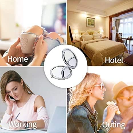 Pocket Mirror, 2 x 1x Magnification Compact Travel Makeup Mirror, Perfect for Purse, Pocket and Travel (Silver)