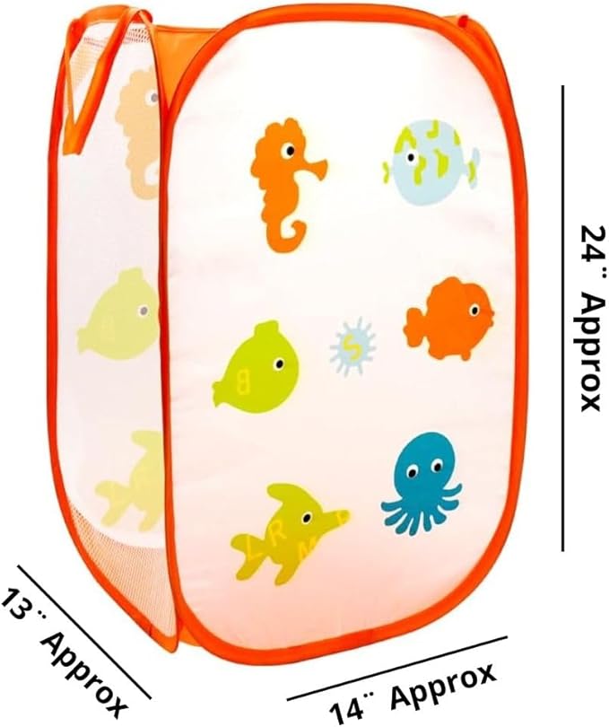 Sea Animal Mesh Laundry Collapsible Hamper Basket for Kids – Large Capacity, Fun Ocean Design, Easy Storage & Transport