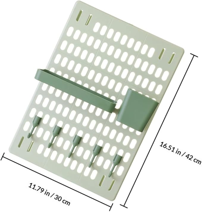 Hemobllo Punch-Free Bathroom Storage Rack Wall-Mounted Hanging Holder Organizer with Green Large Pegboard, Rectangular and Square Boxes Plus 5 Hooks for Kitchen and Bathroom Shelves