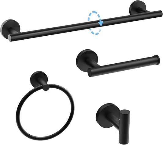 Luxbaro Matte Black Towel Bar Set, Modern 24 Inch Bathroom Hardware Set, Wall Mounted Bathroom Accessories Set, Durable SUS304 Stainless Steel, 4-Piece