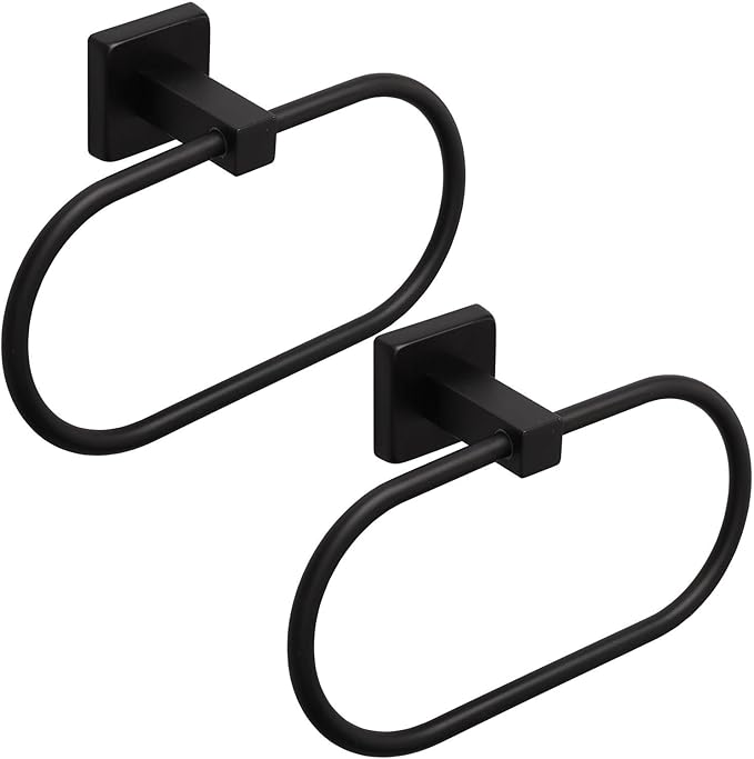 TocTen 2 Pieces Towel Ring/Hand Towel Rack - Thicken SUS304 Stainless Steel Bathroom Hand Towel Holder Heavy Duty Unique Oval Hand Towel Hanger Wall Mounted for Bathroom Kitchen Sink（Matte Black）