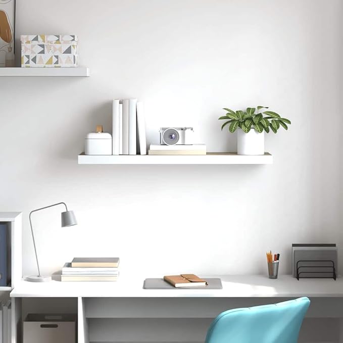 Floating Wall Shelf for Living Room and Office, 31.5 Inch Modern Oak and White Display Shelf with Invisible Mount, Sturdy Honeycomb MDF for Books, Decor, Awards, Easy Installation, Holds 22 lbs