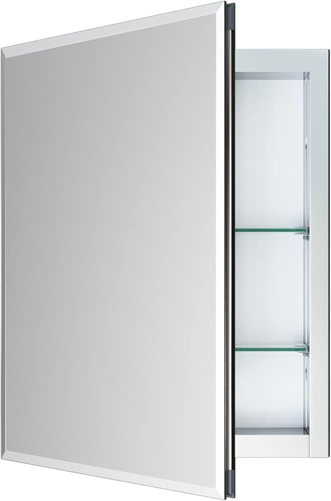 Movo 30 Inch x 24 Inch Bathroom Medicine Cabinet with Mirror, Aluminum Mirror Cabinet with Single Door, Surface Wall Mount or Recess Installation
