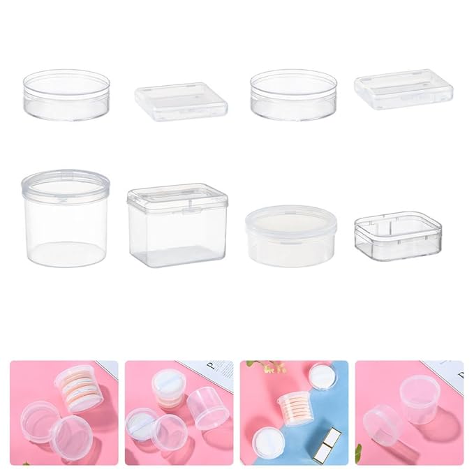 8Pcs Powder Puff Holder Round Square Makeup Sponge Beauty Sponge Carrying Case Powder Puff Container Makeup Egg Storage Box for Sponge