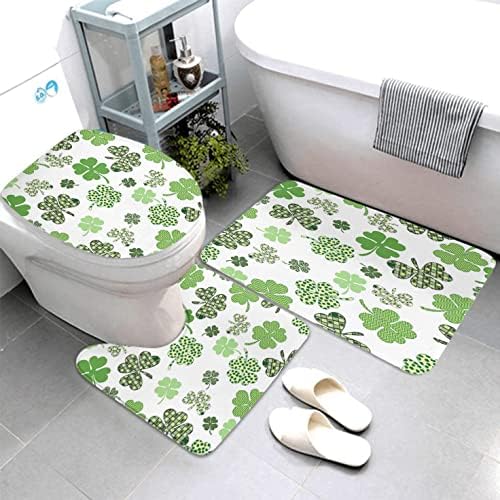 LOKMU 4 Pcs Shower Curtain Sets with Non-Slip Rugs, Toilet Lid Cover and Bath Mat,St Patricks Day Owls Waterproof Shower Curtain with 12 Hooks, Bathroom Decor Sets, 72" x 72"