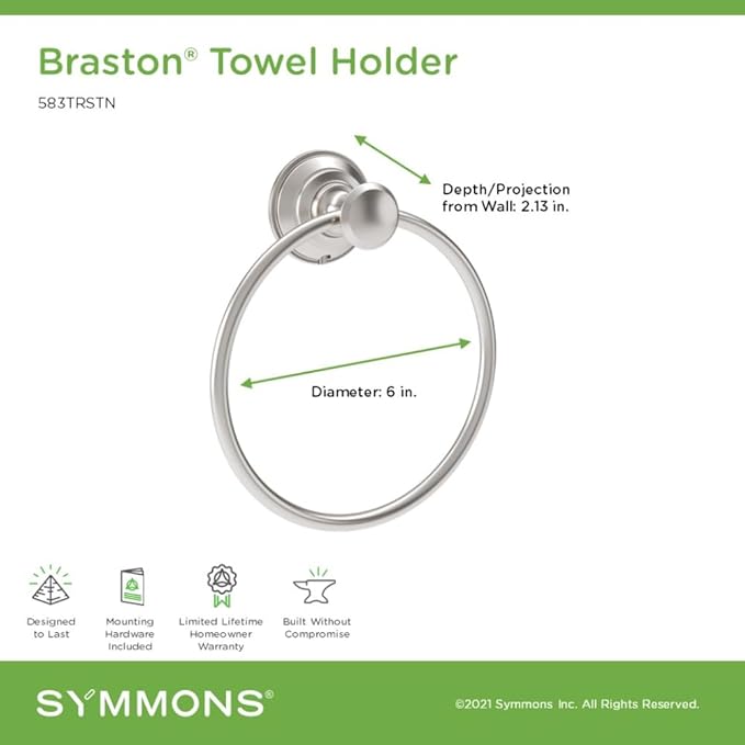 Symmons Braston Wall Mounted Bathroom Towel Ring in Satin Nickel - 583TRSTN