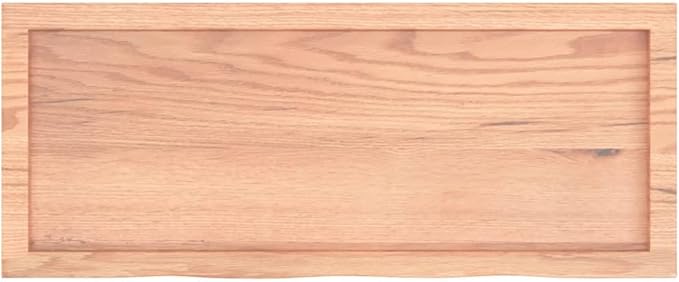 Light Brown Solid Oak Wood Bathroom Countertop 39.4"x15.7"x(0.8"-1.6") Treated Vanity Top with Live Edge for Shelf Desk Table Handmade Wooden Worktop