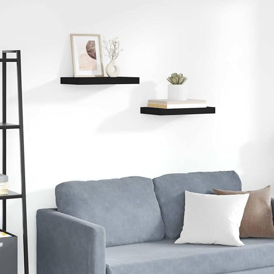 Set of 2 Floating Wall Shelves, Rectangular Black Matte MDF Display Ledge for Bedroom, Living Room, and Office Storage and Organization, 15.7 Inch