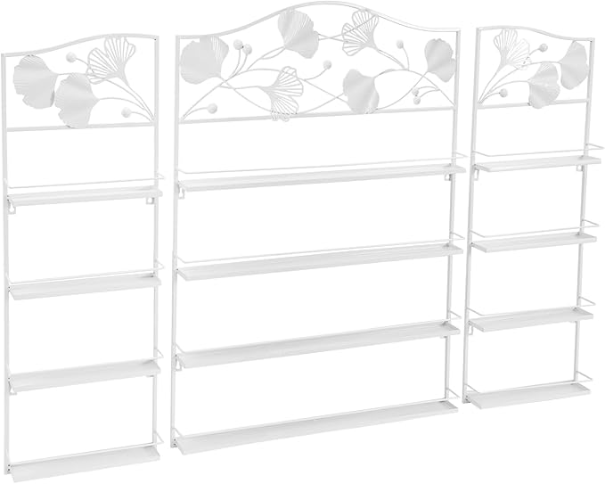 3PCS Metal Nail Polish Racks, Nail Polish Wall Organizer 4 Tiers Leafage Shape Display Rack Wall Mounted Display Case for Home Spa Nail Salon Shop- White