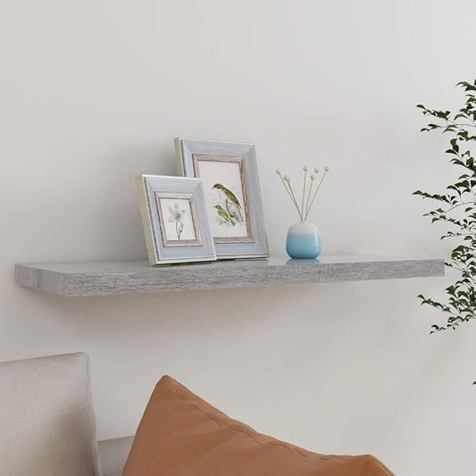 Floating Wall Shelf Concrete Gray 31.5x9.3x1.5 Inches MDF Board with Invisible Mounting System for Living Room Bedroom Office Decor Display Books Awards