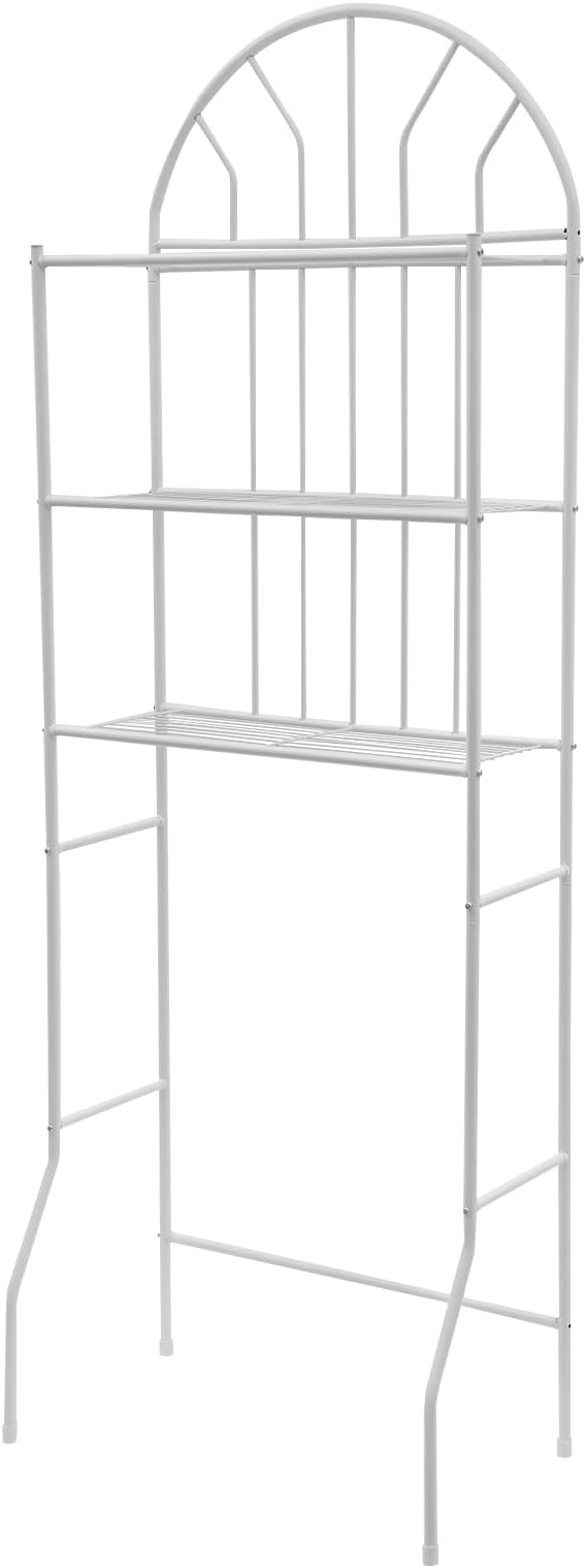 3-Tier Over The Toilet Rack, Bathroom Storage Shelf Organizer with Freestanding Metal Frame, Space-Saving for Toiletries and Essentials, White Bathroom Rack with Open Design for Toilet or Laundry Area