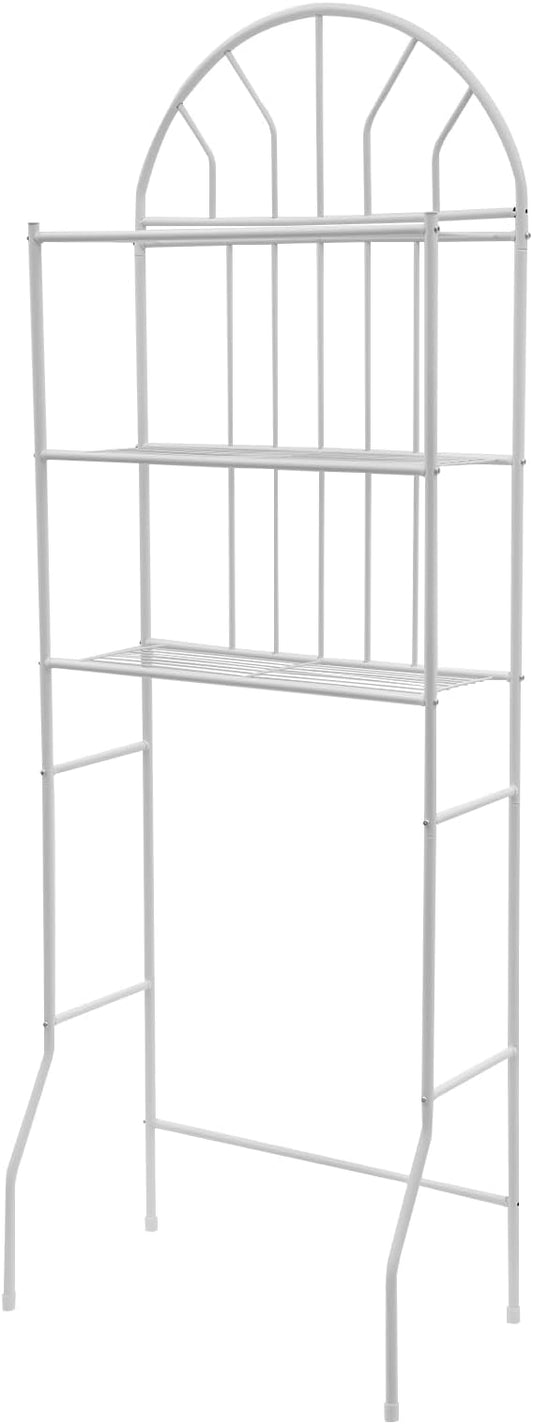 3-Tier Over The Toilet Rack, Bathroom Storage Shelf Organizer with Freestanding Metal Frame, Space-Saving for Toiletries and Essentials, White Bathroom Rack with Open Design for Toilet or Laundry Area