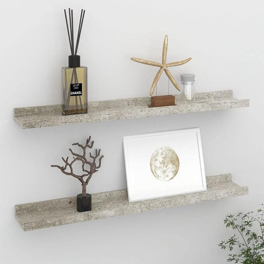 Concrete Gray Wall Shelves Set of 2, 23.6 Inch Floating for Living Room Decor, Industrial MDF Storage Shelves with 11lb Capacity for Books Plants Display