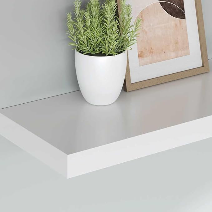 Floating Wall Shelf for Bedroom, Modern Rectangular Display Shelves, Sturdy MDF Wall Mounted Storage Organizer for Living Room and Office, White, 23.6 inch