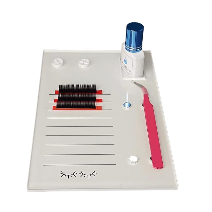 Acrylic Eyelash Grafting Pallet, Lash Tile holder, Bigger Size Glue Cups Eyelash Extensions Storage Gasket Pads with Magnetic Suction for 2 Tweezers (White-7.87x5.12in)