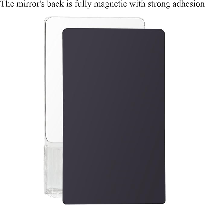 Magnetic Locker Mirror with Fully Magnetic Back, 9.45" x 5.51" Small Real Glass Super Clear Reflection Mirror with Storage Pocket for School Locker Refrigerator Office Cabinet -Grey, 1 Pc