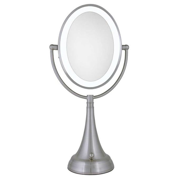 Zadro LEDOVLV410 - LED Lighted 10X/1X Oval Vanity Mirror with Satin Nickel Finish