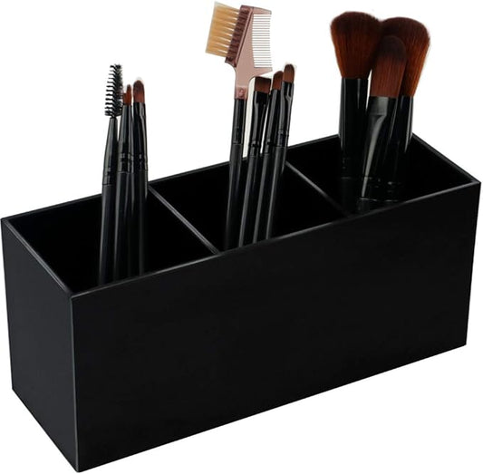 Weiai Black Makeup Brush Holder Organizer, 3 Slot Acrylic Cosmetics Brushes Storage Solution